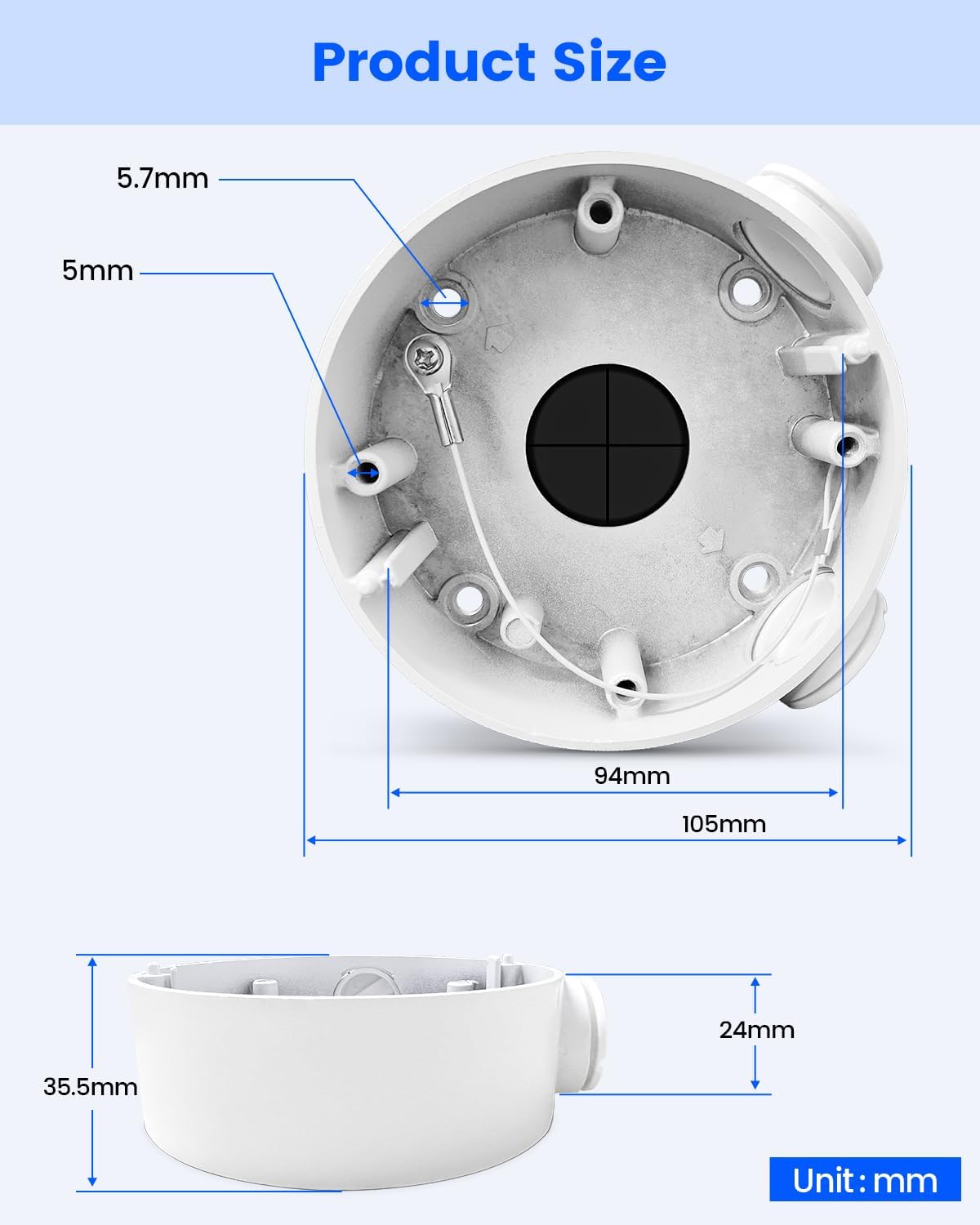 we-ds-1260zj metal junction box for bullet security cameras showing dimensions
