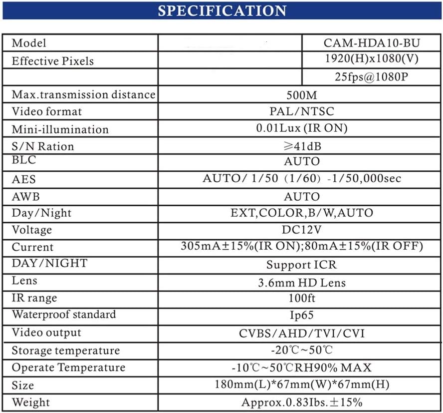 analog hd 1080p wired bullet camera (white, camera showing dimensions