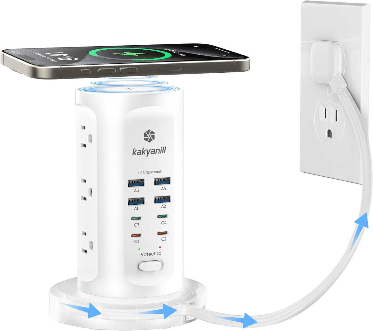 Kakyanill 115W USB Charging Station, Surge Protector Power Strip Tower