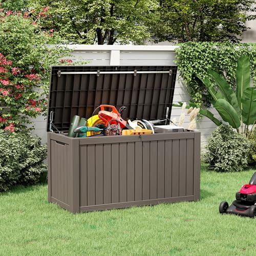151 Gal Deck Box, Outdoor Storage Box Waterproof Lockable, Gas Lift,Grey