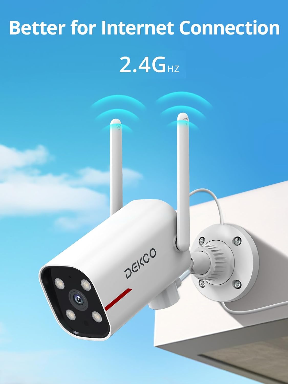 dekco 2k outdoor security cameras, wired wifi, 2, front angle view