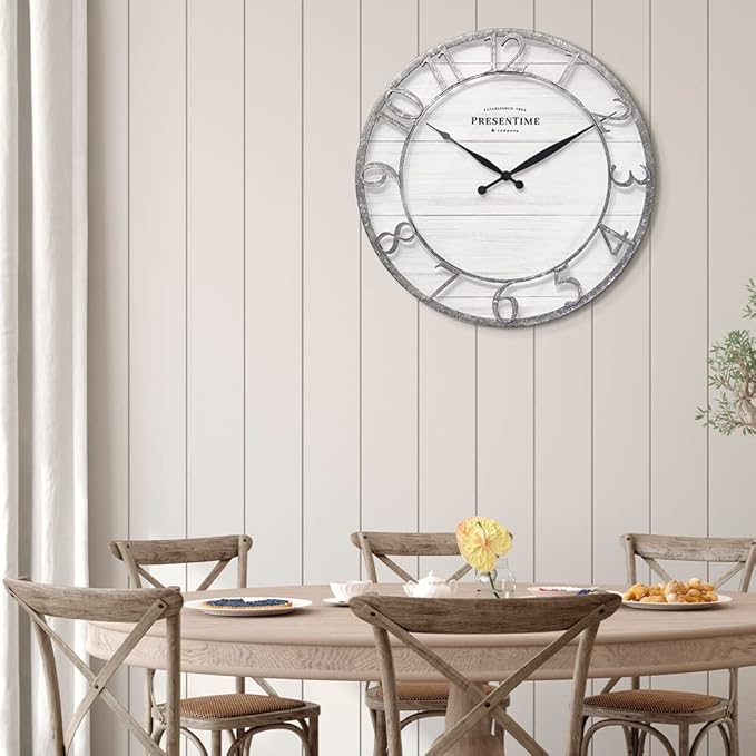Presentime & Co 21" Farmhouse Series Wall Clock, Shiplap Style, Raised 3D