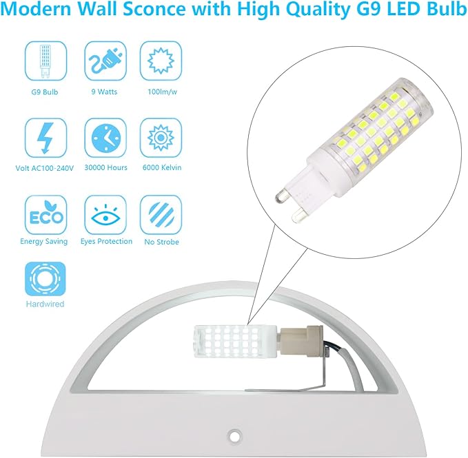 Aipsun Indoor Aluminum Modern LED Wall Sconce Hardwired Interior Wall Lights (Set of 2)