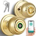 Smart Door Knob with Lock,Keyless Entry Fingerprint Door Lock,Bright Brass