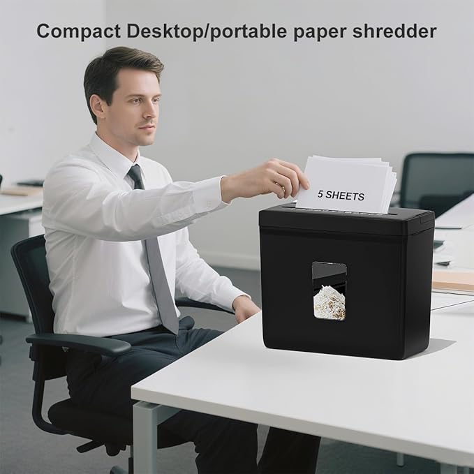 Woolsche Paper Shredder for Home, 5 Sheet Desktop Cross Cut