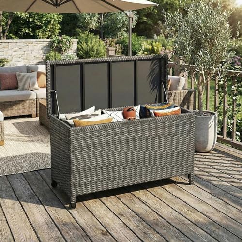 Wicker Deck Box, 125 Gallon All-Weather Outdoor Storage Box - Grey
