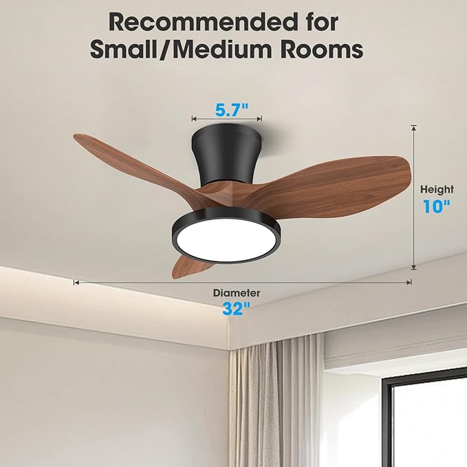 ocioc Quiet Ceiling Fan with LED Light DC motor 32 inch Large Air Volume Remote