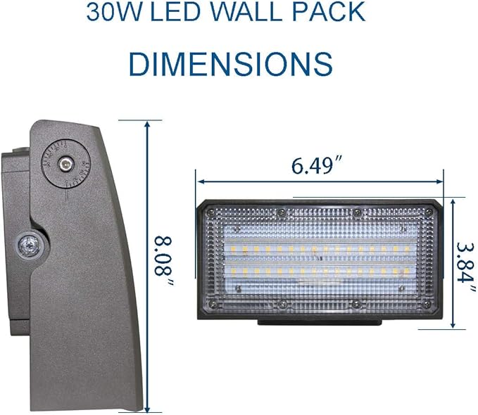 DAKASON 30W LED Wall Pack, Dusk-to-Dawn Photocell, Adjustable Head, Full (2 Pack)