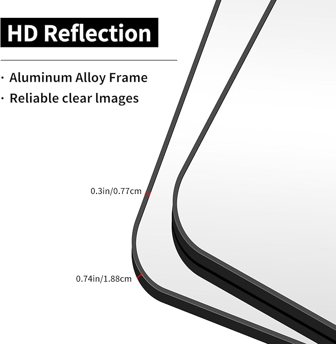 Bathroom Mirror, Metal Frame Rounded Corner Vanity Mirror, Large Wall Mounted