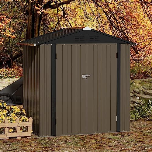JUMMICO Metal Outdoor Storage Shed, 6 x 4 FT, Brown