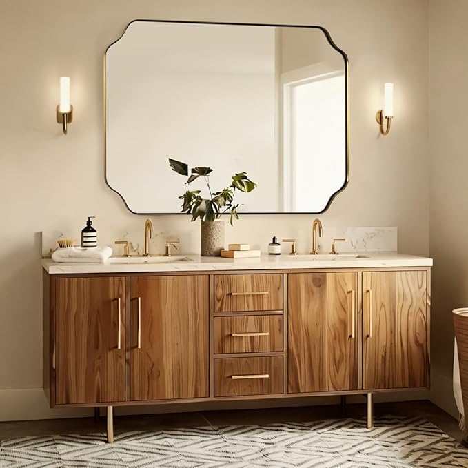 ANDY STAR 36"x48" Large Gold Mirror, Brushed Brass Rectangle Bathroom Mirror