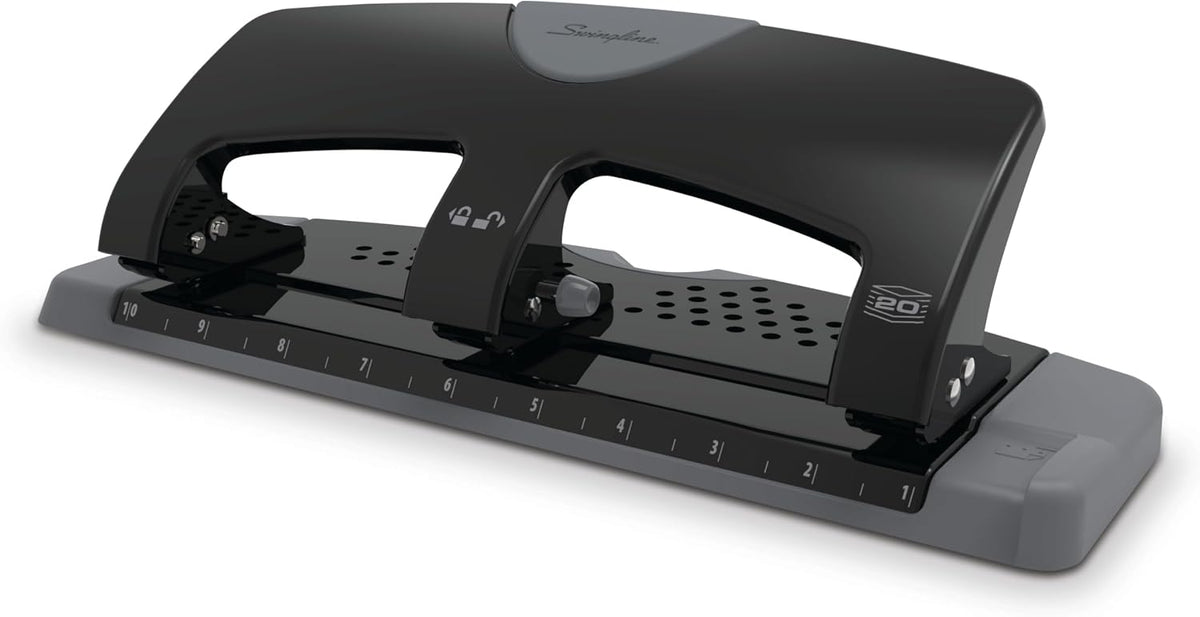 Swingline 3 Hole Punch, 20 Sheet Capacity Three Hole Puncher 3 Ring, Paper Punch, SmartTouch Low Effort, Black & Silver (74133) (Pack of 6)
