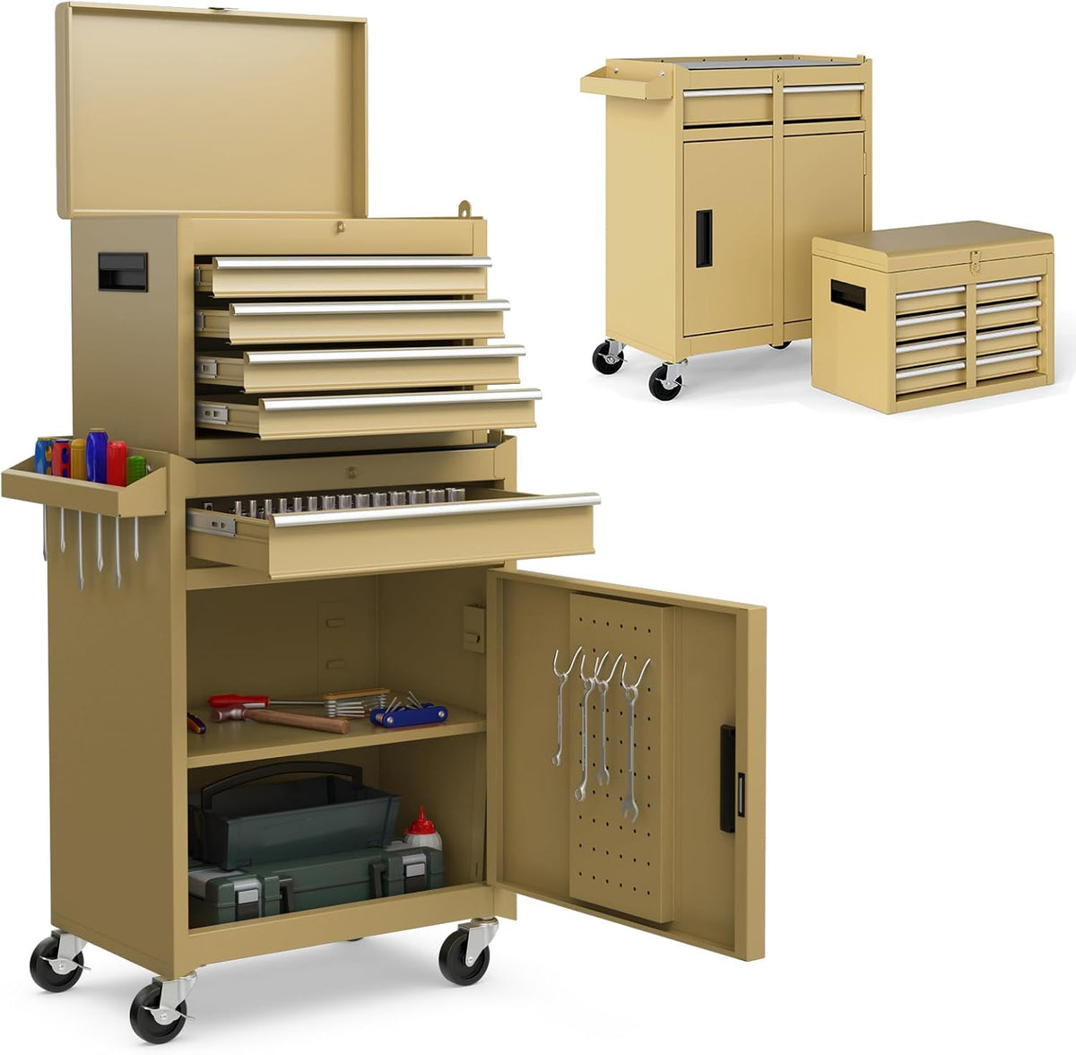IRONMAX 2-in-1 Detachable Rolling Metal Tool Chest, 5 Drawers, Sand Yellow