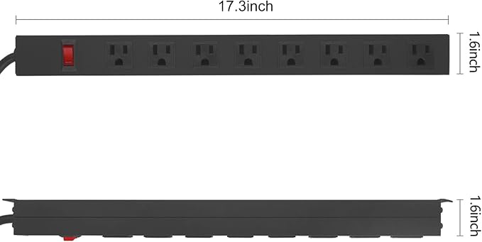 3Pack Metal 8 Outlet Mountable Power Strip, Wall Mount Outlet Heavy Duty