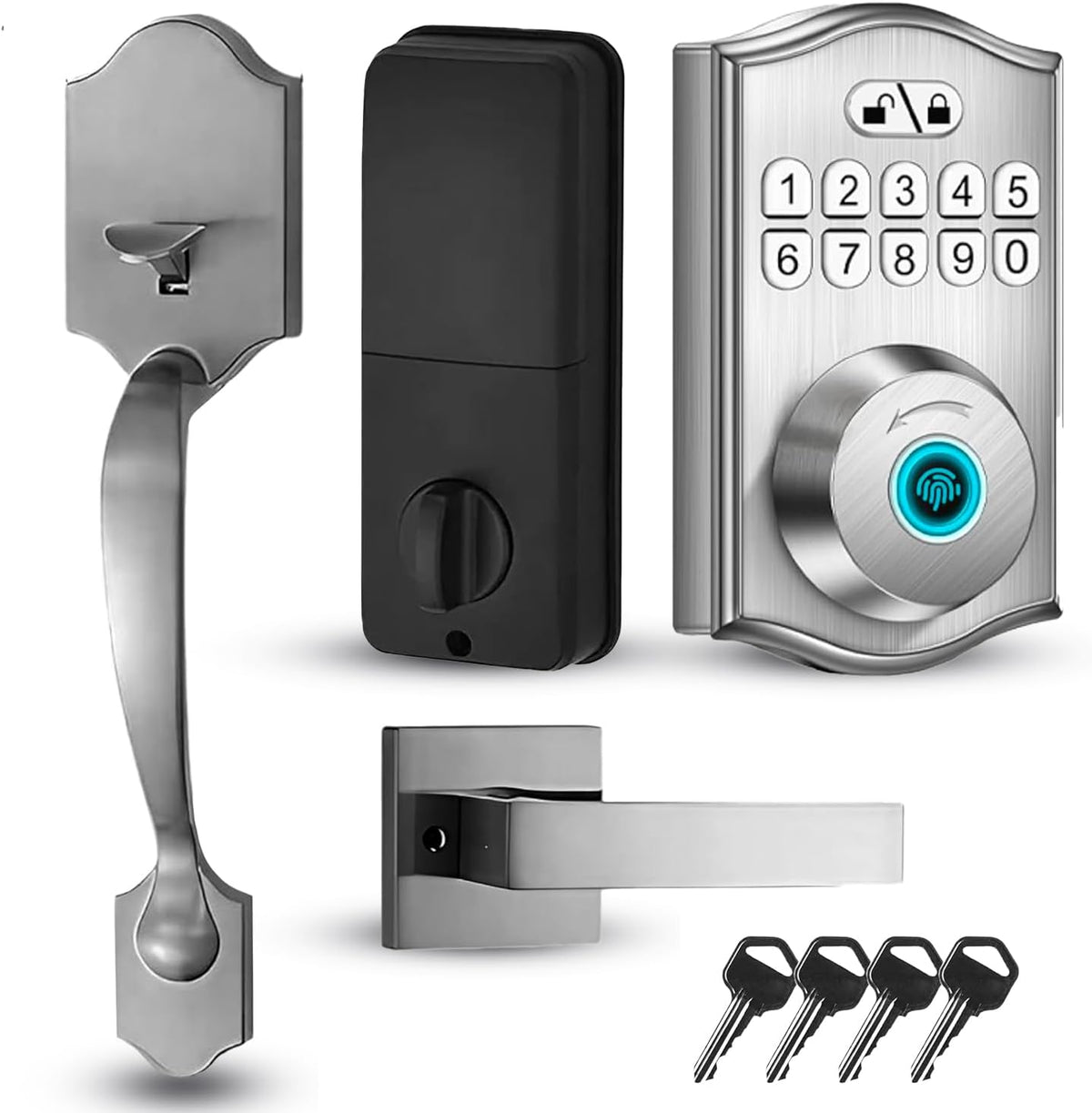 Miko i9 Keypad Door Lock with Handle Set – Fingerprint Keyless Entry Front Door Lock, Electronic Deadbolt with Lever Handle for Exterior Door, Auto-Lock, 100 Fingerprints and Codes