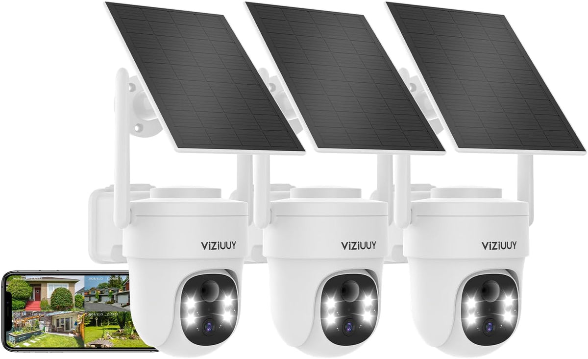 VIZIUUY 3MP Solar Security Cameras Wireless Outdoor, Color Night Vision Cam