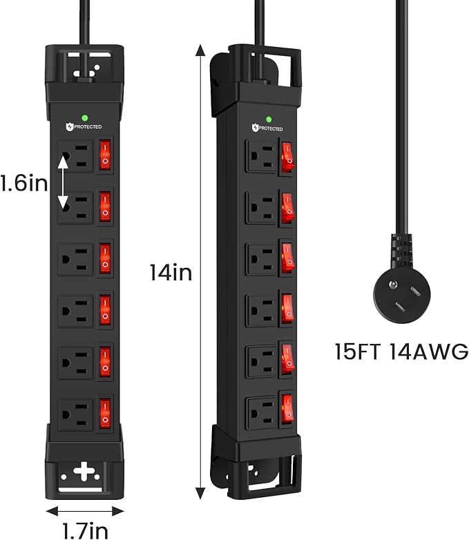 Heavy Duty Power Strip, 6 Outlets Metal Power Strip