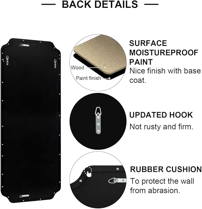 ANDY STAR 18" x 48" Full Length Mirror, Large Black Scalloped Bathroom Mirror