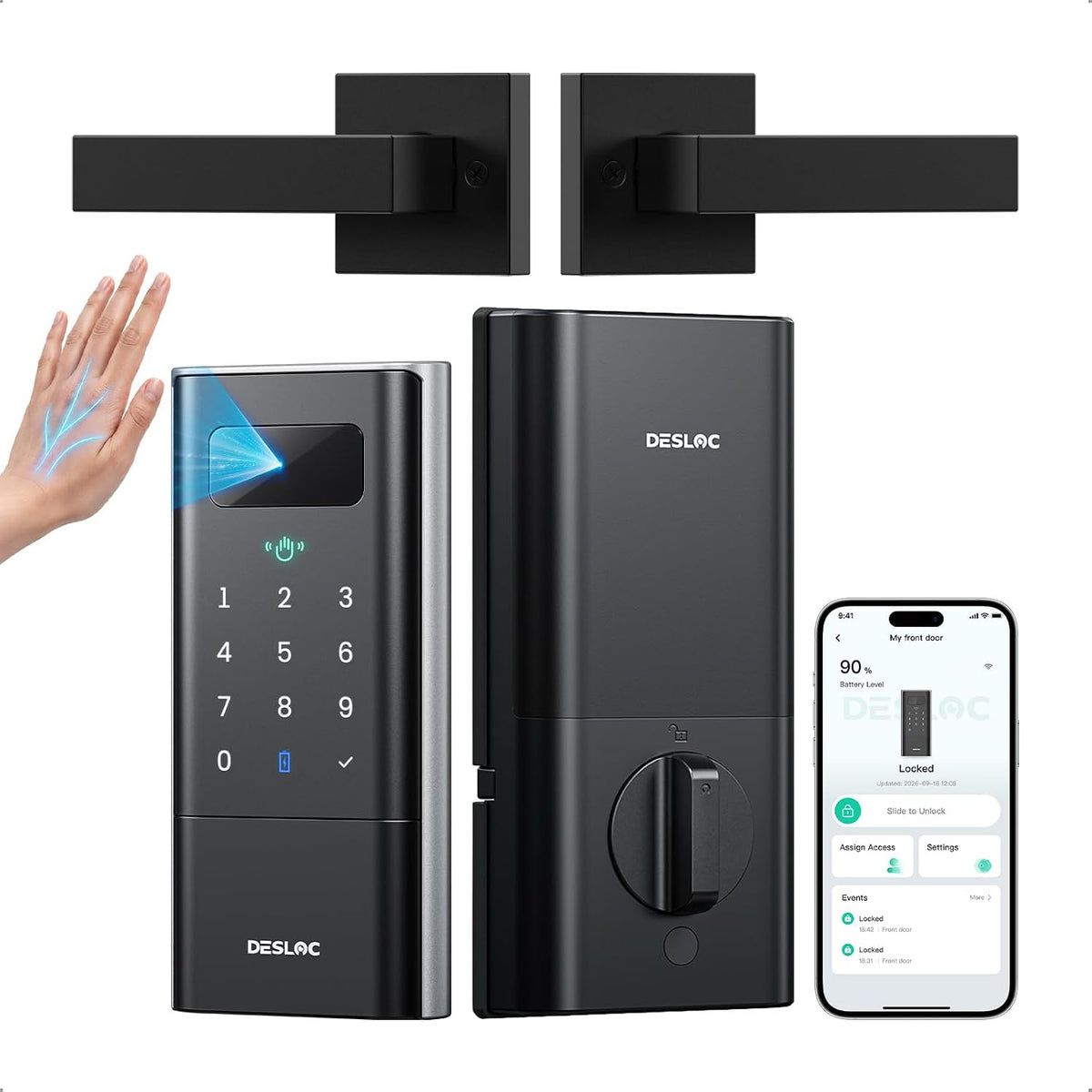 Desloc Palm Vein Smart Lock with Lever Handle, K140 Plus WiFi Deadbolt