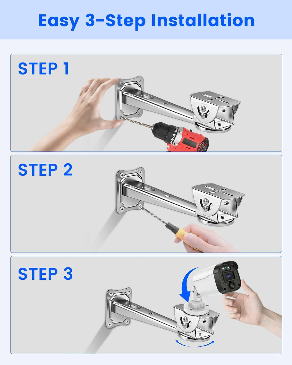 security camera bracket, heavy duty wall mount holder showing dimensions