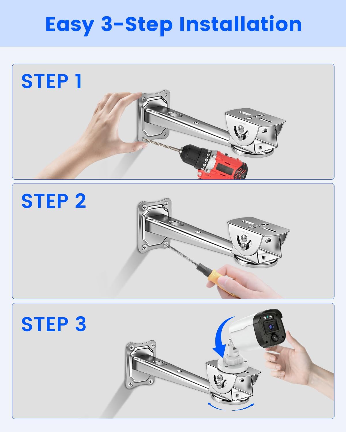 security camera bracket, heavy duty wall mount holder showing dimensions