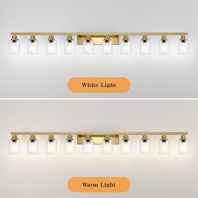 DIKAIDA Gold Bathroom Vanity Light, 10-Light Brushed Gold Bathroom Light