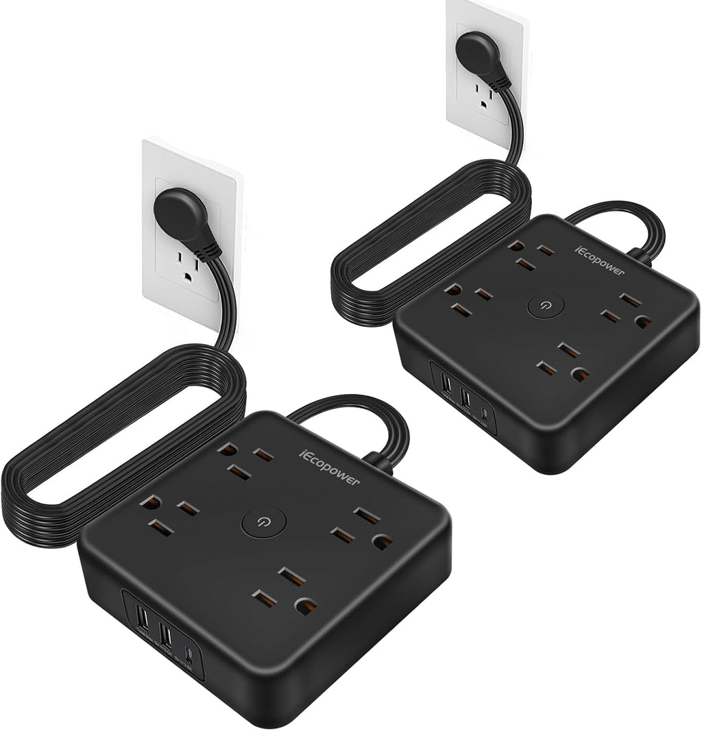 Surge Protector Power Strip 15 ft Cord, Long Power Strip (2 Pack)