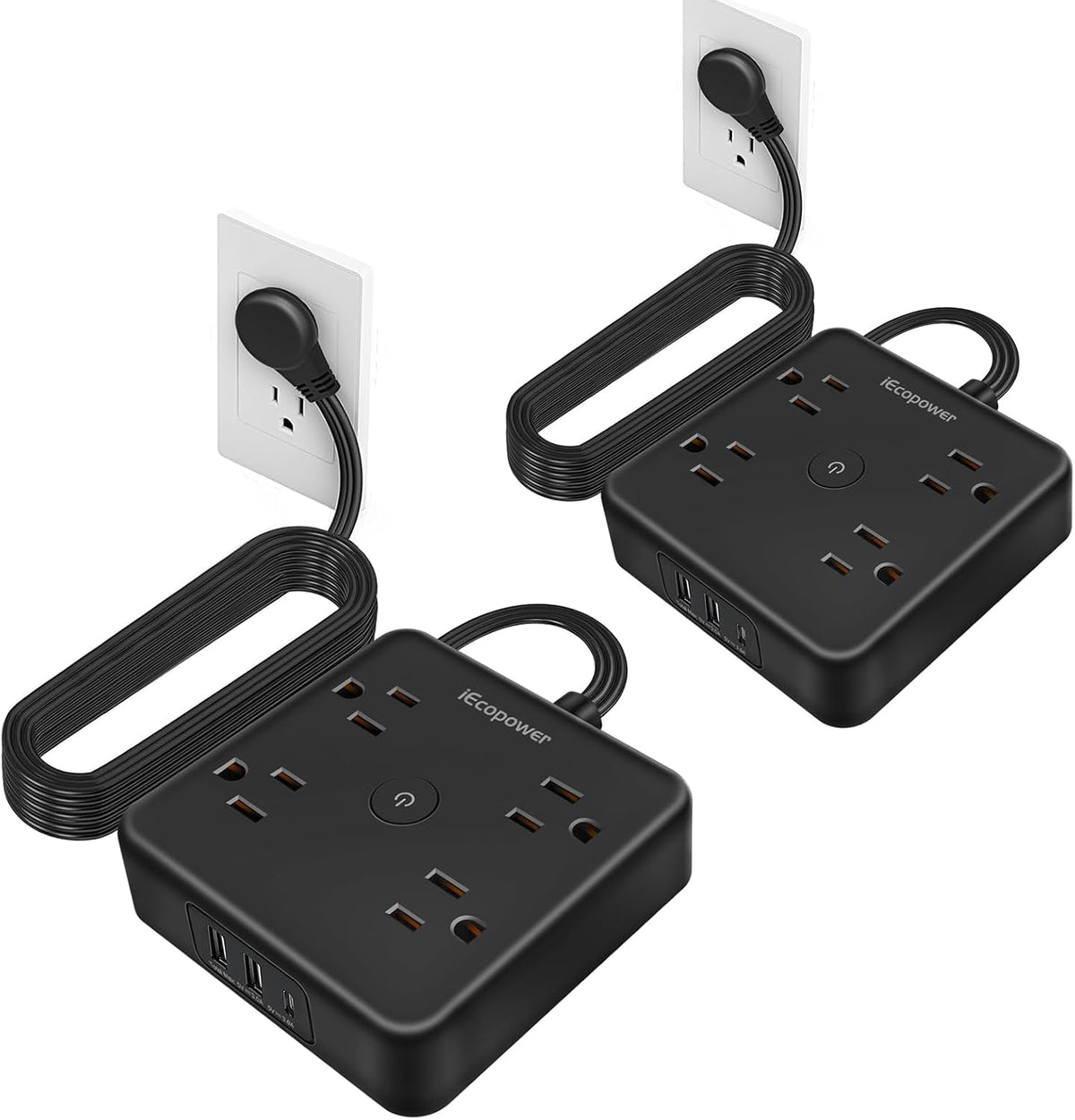 Surge Protector Power Strip 15 ft Cord, Long Power Strip (2 Pack)