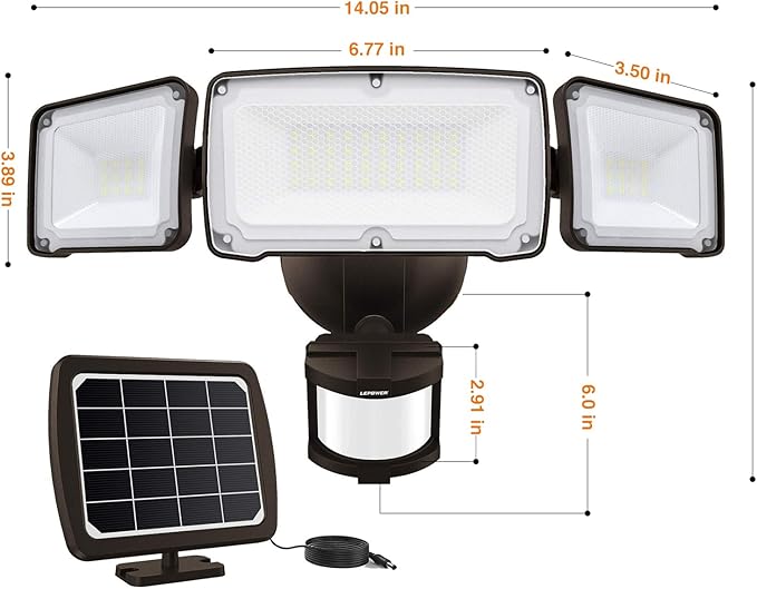 LEPOWER 1600LM LED Solar Security Lights Motion Outdoor, 5500K White Light