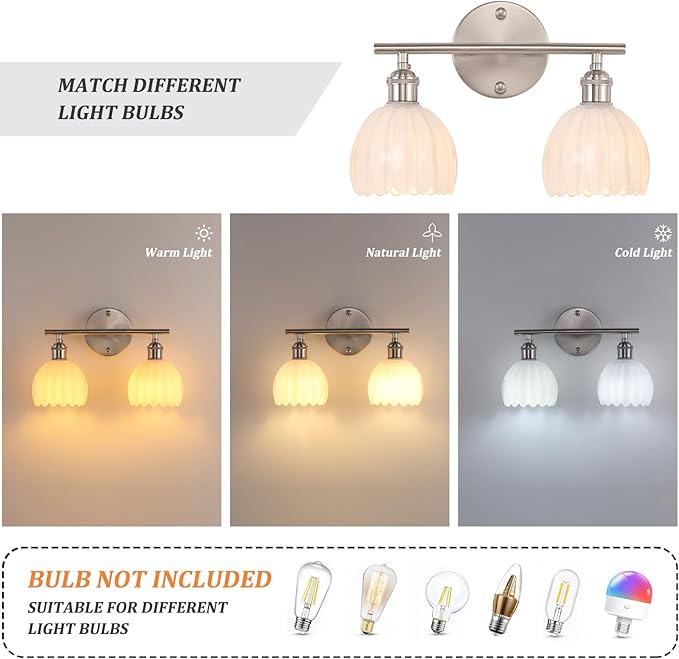 Shenmoyl Bathroom Light Fixtures, 2-Light Vanity Wall Light Over Mirror