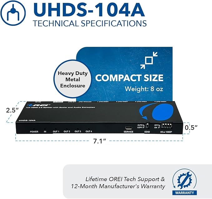 OREI 1x4 2.0 HDMI Splitter