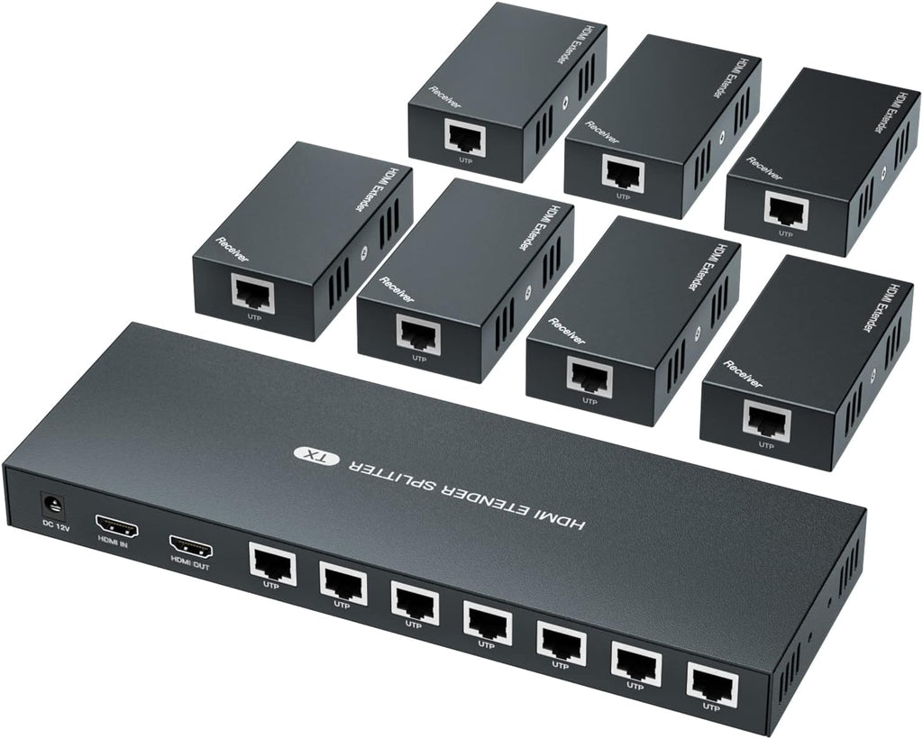 HDMI Extender Splitter 1x7 1080P@60Hz Over Cat 5E/6/7 Ethernet Cable 50m