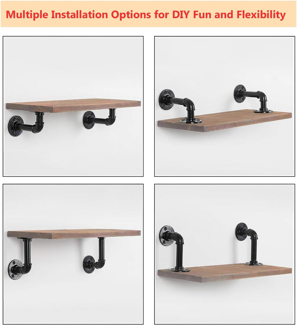 Industrial L Pipe Shelf Brackets for 9-18 in Depth Wood Heavy-Duty 3/4" Iron,Wall Mount Floating Shelf Bracket L Metal Pipe Shelving Brackets for Wood-Black DIY Pipe Shelves(8.5*3.1 Inch 4 Pack)