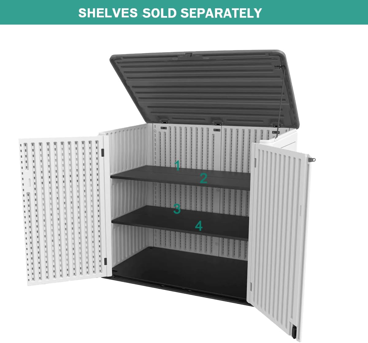 kinying horizontal outdoor storage shed,47 cu.ft resin outdoor on a desk or shelf