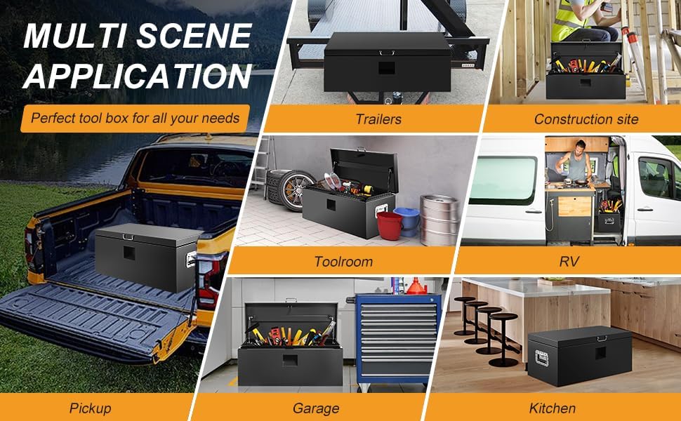 39" Truck Tool Box,Heacy Duty Metal Storage Organizer with Strong locking tongue,Trailer Tongue Box with Safe Hinge, for Truck,Pickup,RV,Garage,Best gift for family and friend,Black Power Coating