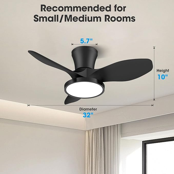 ocioc Quiet Ceiling Fan with LED Light DC motor 32 inch Large Air Volume Remote