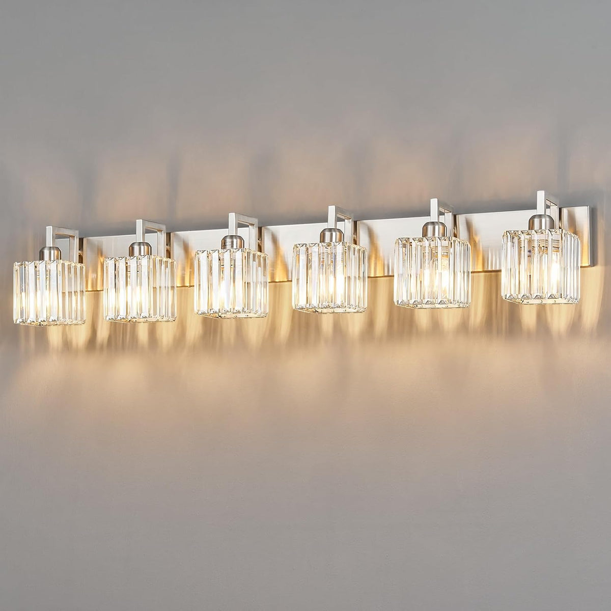FDPBY Modern Bathroom Vanity Light 6-Lights Brushed Nickel Vanity Light Crystal