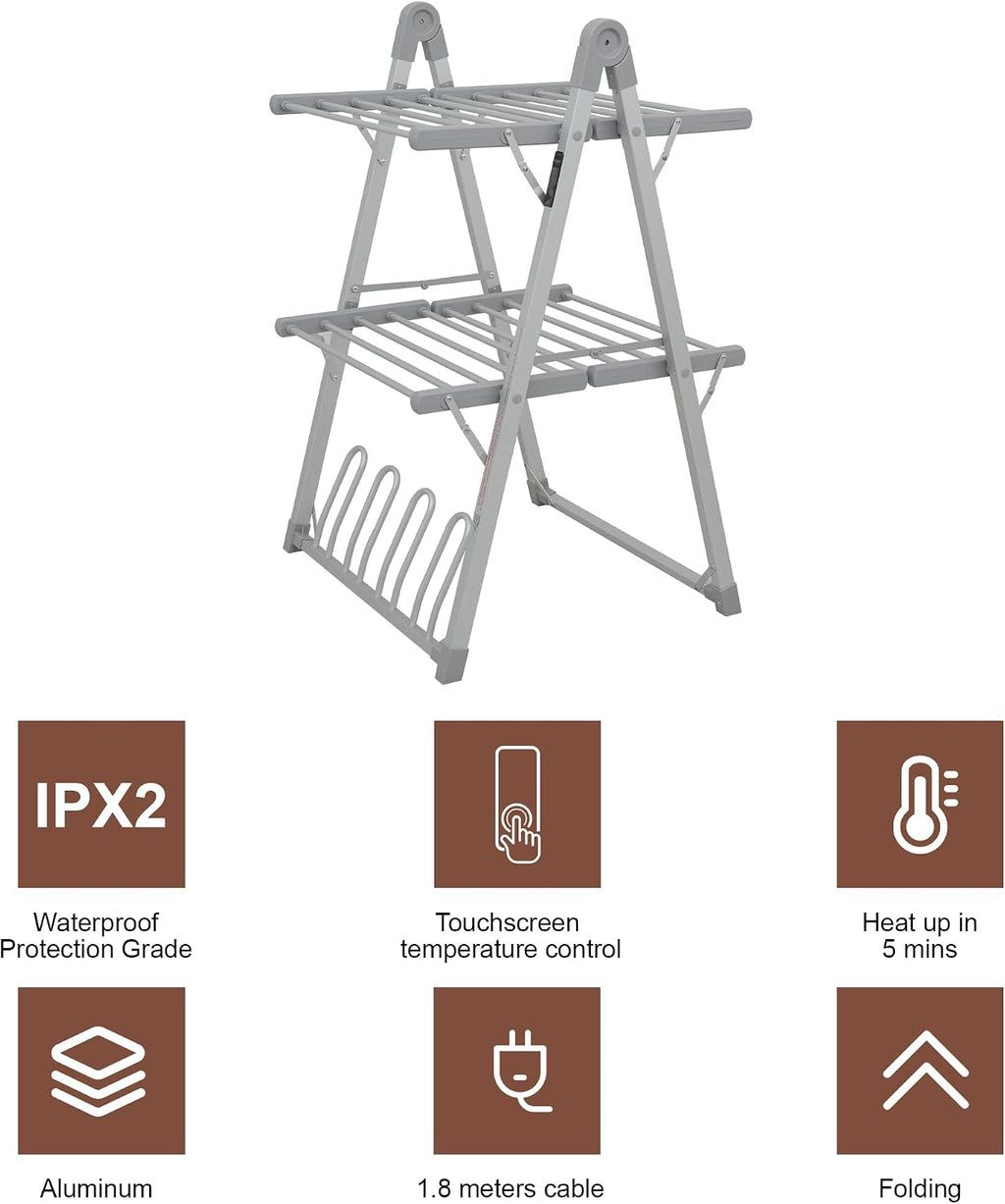 Heated Clothes Drying Rack Foldable Timer Shoes Socks,Silvery Gray
