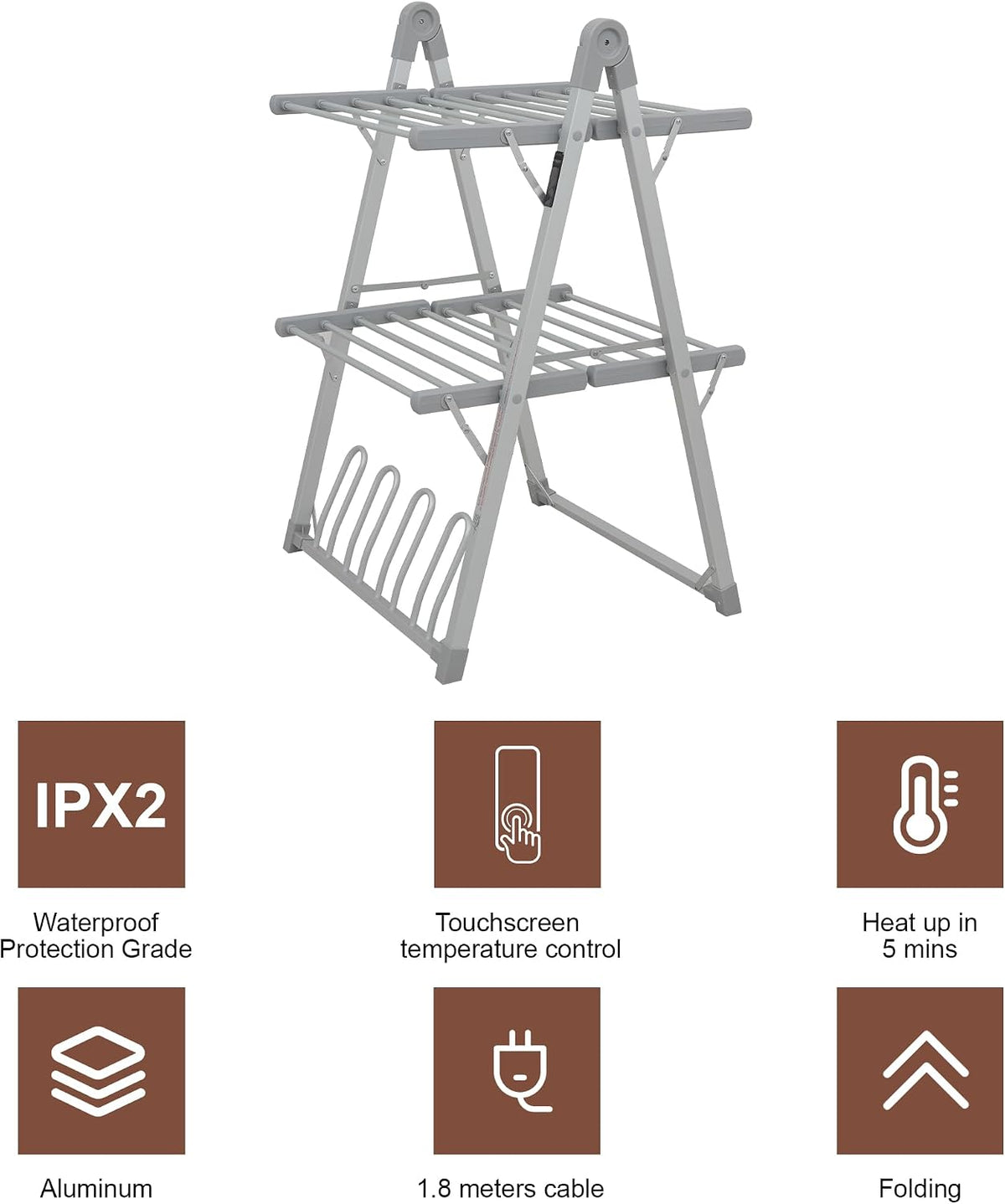 Heated Clothes Drying Rack Foldable Timer Shoes Socks,Silvery Gray