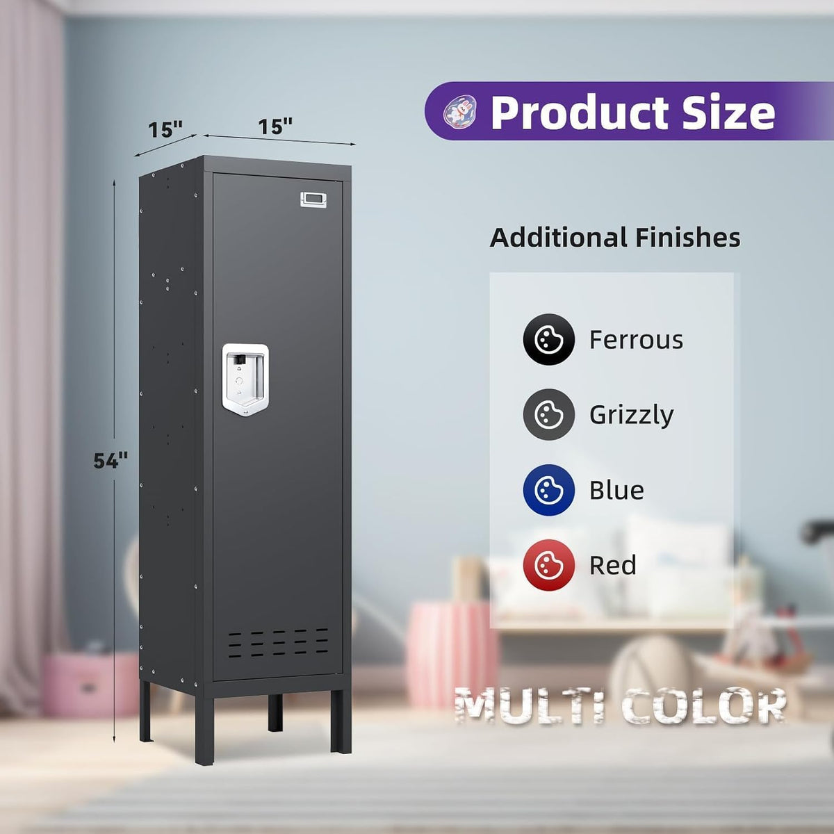 xyvaly 72" 6 door 16-gauge steel employee lockers, side view