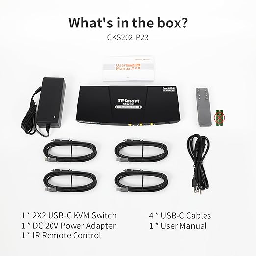 TESmart USB-C KVM Switch 2 Monitors 2 Laptops 4K@60Hz, USB 3.0 KVM Switch Dual