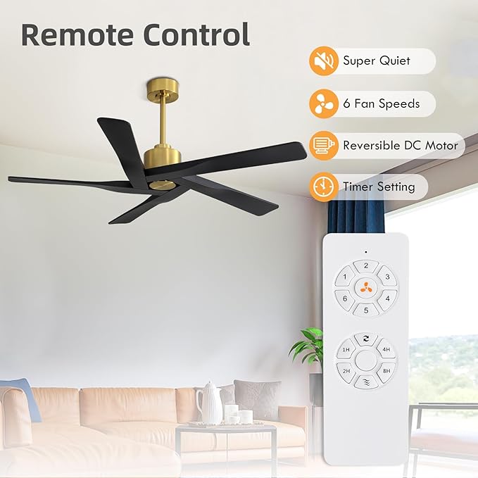 WINGBO 54" ABS DC Ceiling Fan No Light, 5 Blade ABS Plastic Ceiling Fan