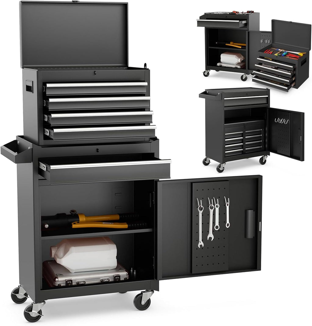 Rolling Tool Chest, 5-Drawer Tool Storage Cabinet with Wheels, Adjustable Shelf & Anti-Slip Liner, Tool Box Organizer for Garage, Warehouse & Workshop (Black)