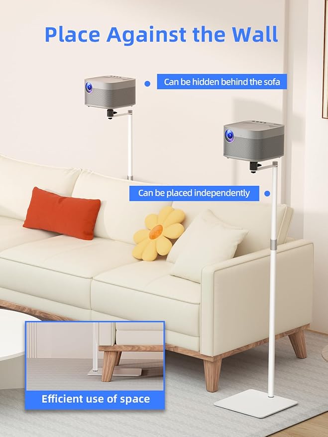 suptek Height Adjustable Projector Stand Against Wall Hidden Stand, 360°Swivel