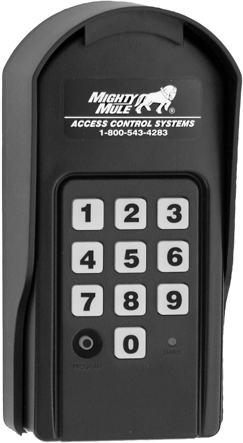 mighty mule keypad and goose neck mounting post, side view