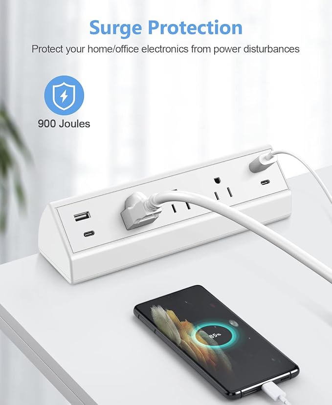 Desk Clamp Power Strip, 40W Fast Charging Station, Desktop Mount Surge Protector