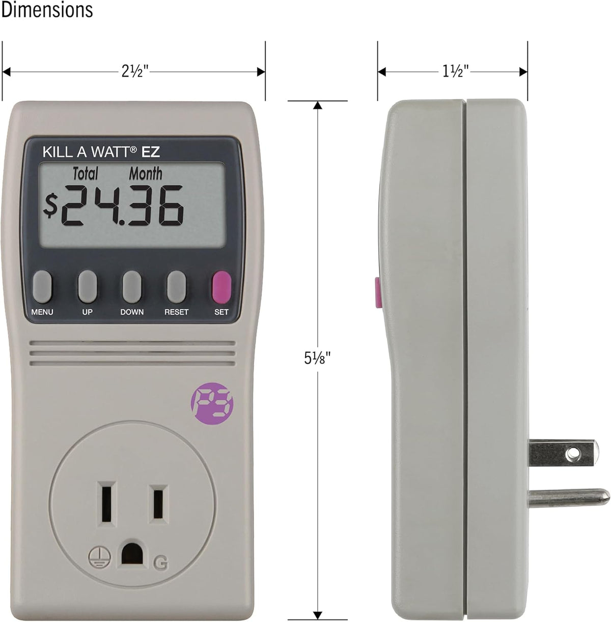 p3 2-pack international p4460 kill a watt ez, side view
