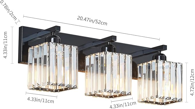 FDPBY Modern Bathroom Vanity Light 3-Lights Plating Black Crystal Bathroom Wall