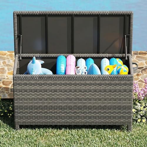 Wicker Deck Box, 185 Gallon All-Weather Outdoor Storage Box - Grey