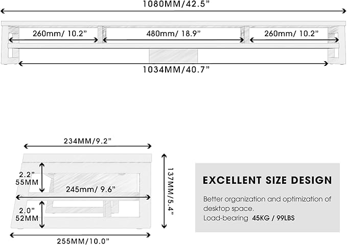 Fenge Dual Monitor Stand for Desk, 42.5in Large Monitor Riser for 2 Monitors